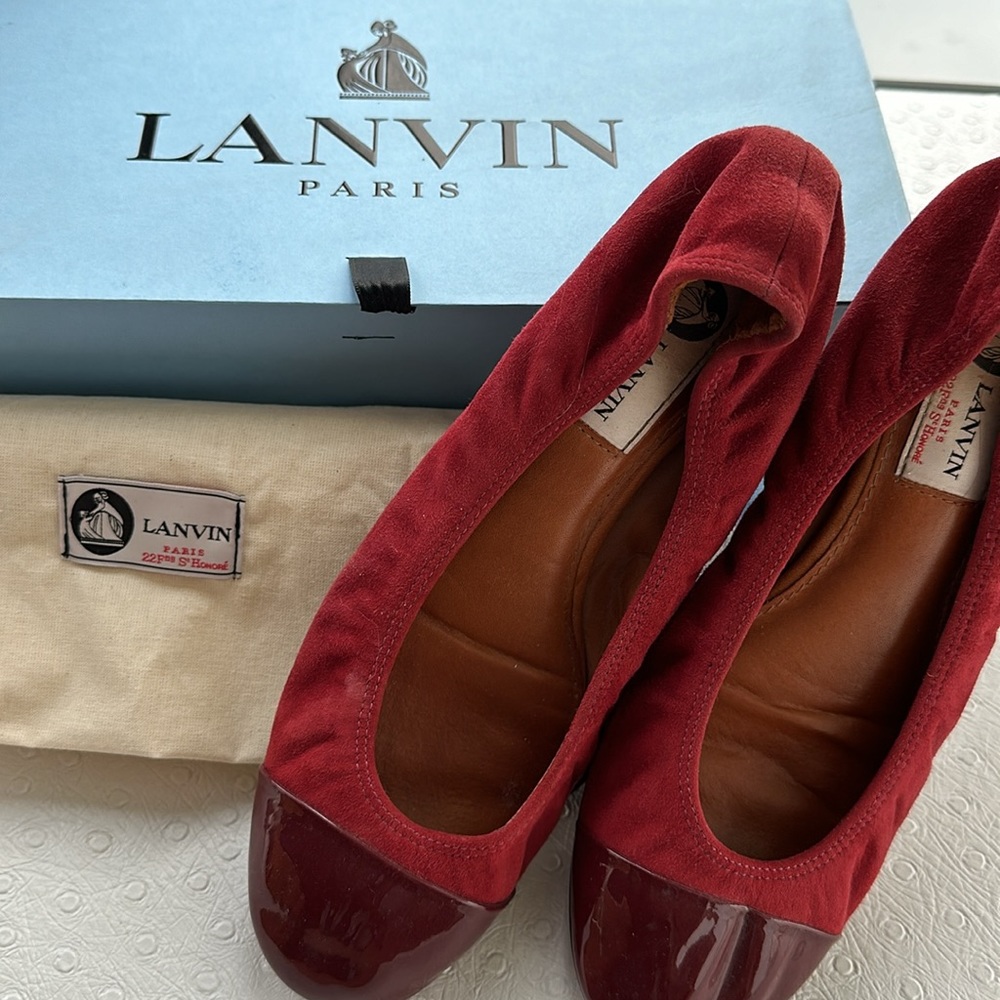 LANVIN cap-toe suede ballerina flat size 37.5
